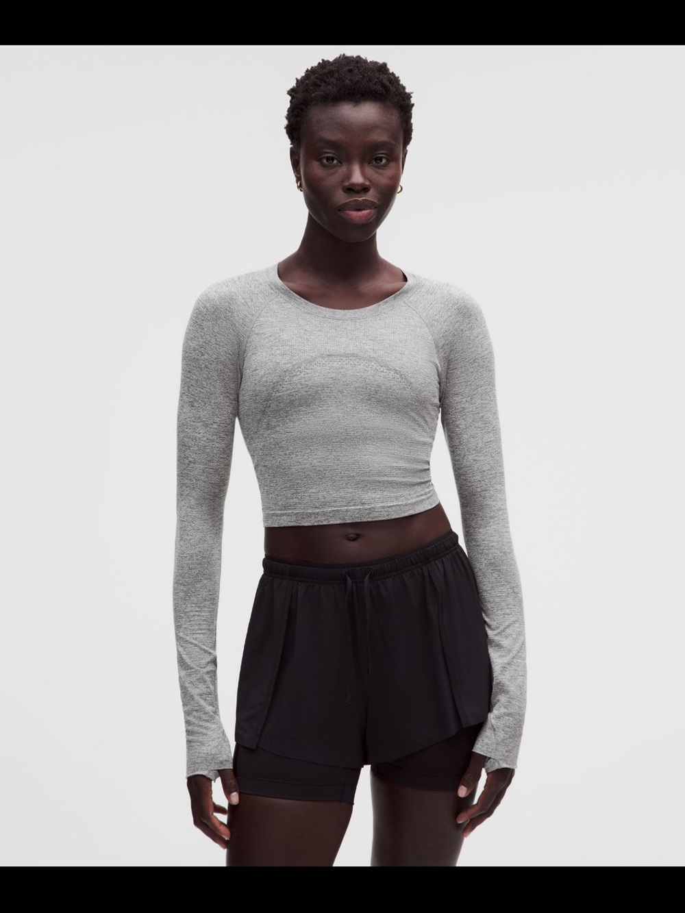 Like New Lululemon 'Swiftly' Cropped Long Sleeve Top (Slate / White) Size 2